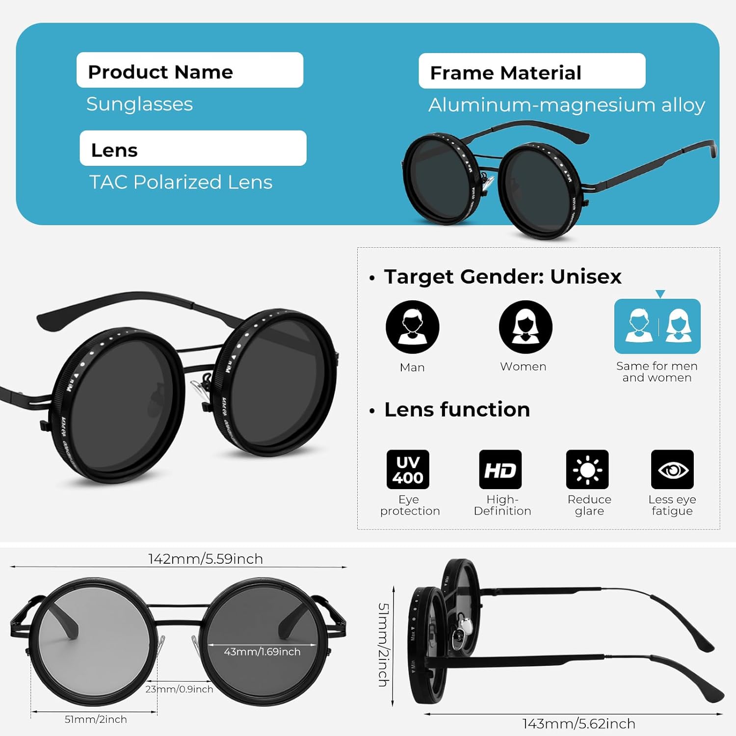 gafas de sol redondas con atenuación ajustable tattoo - Image 2